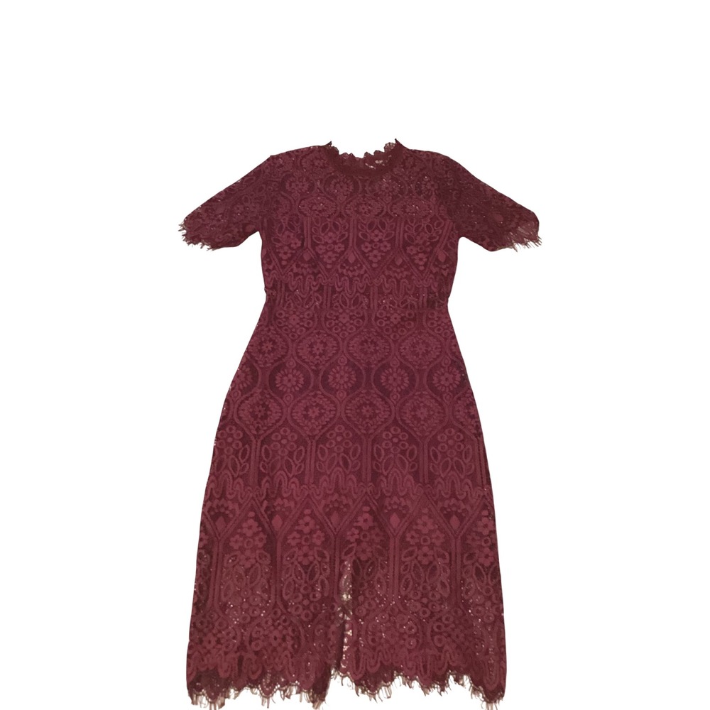 Lulus Lace Midi Dress Women's Size S Short‎ Sleeve Burgundy Cocktail Party